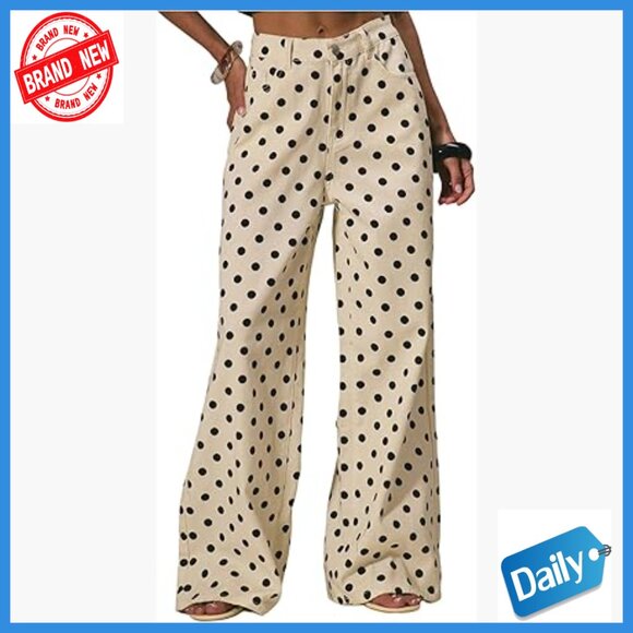 Vintage Polka Dot Wide Leg Jeans Mid Rise Denim Pants with Pockets
